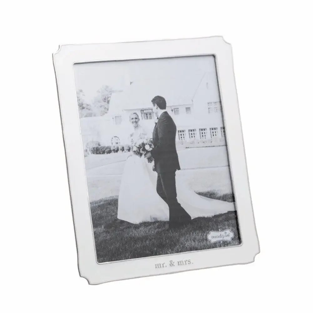 Mud Pie Frame Wedding White Metal 8X10 Picture Enamel Mr. & Mrs. Classic NEW